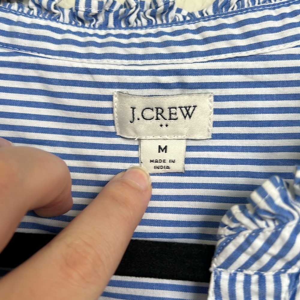 J. Crew Blue Striped 3/4 Sleeve button front tunic top - Picture 2 of 6
